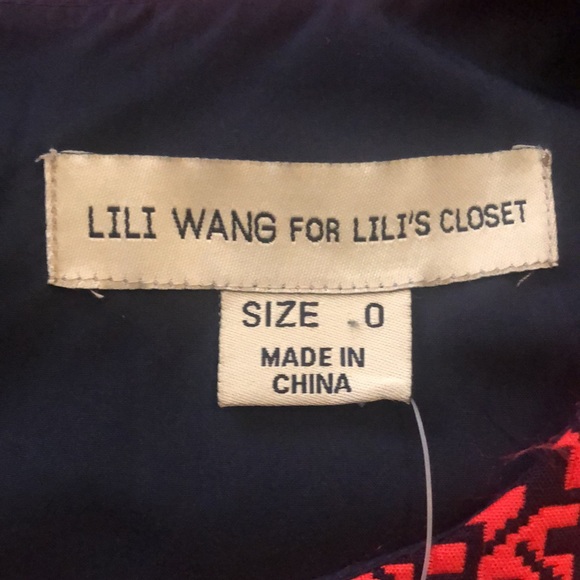 Anthropologie Lili Wang Red Geo Jacquard dress, size 0 - Picture 9 of 11